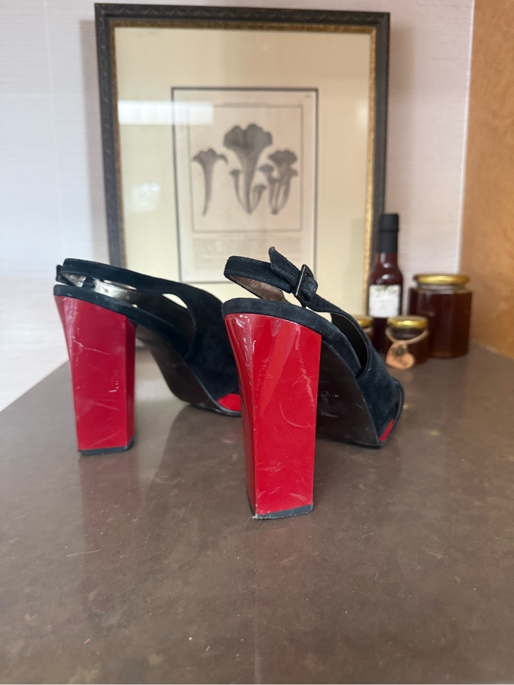 Diane Von Furstenberg Vintage Red Lacquer Heels Black Suefe